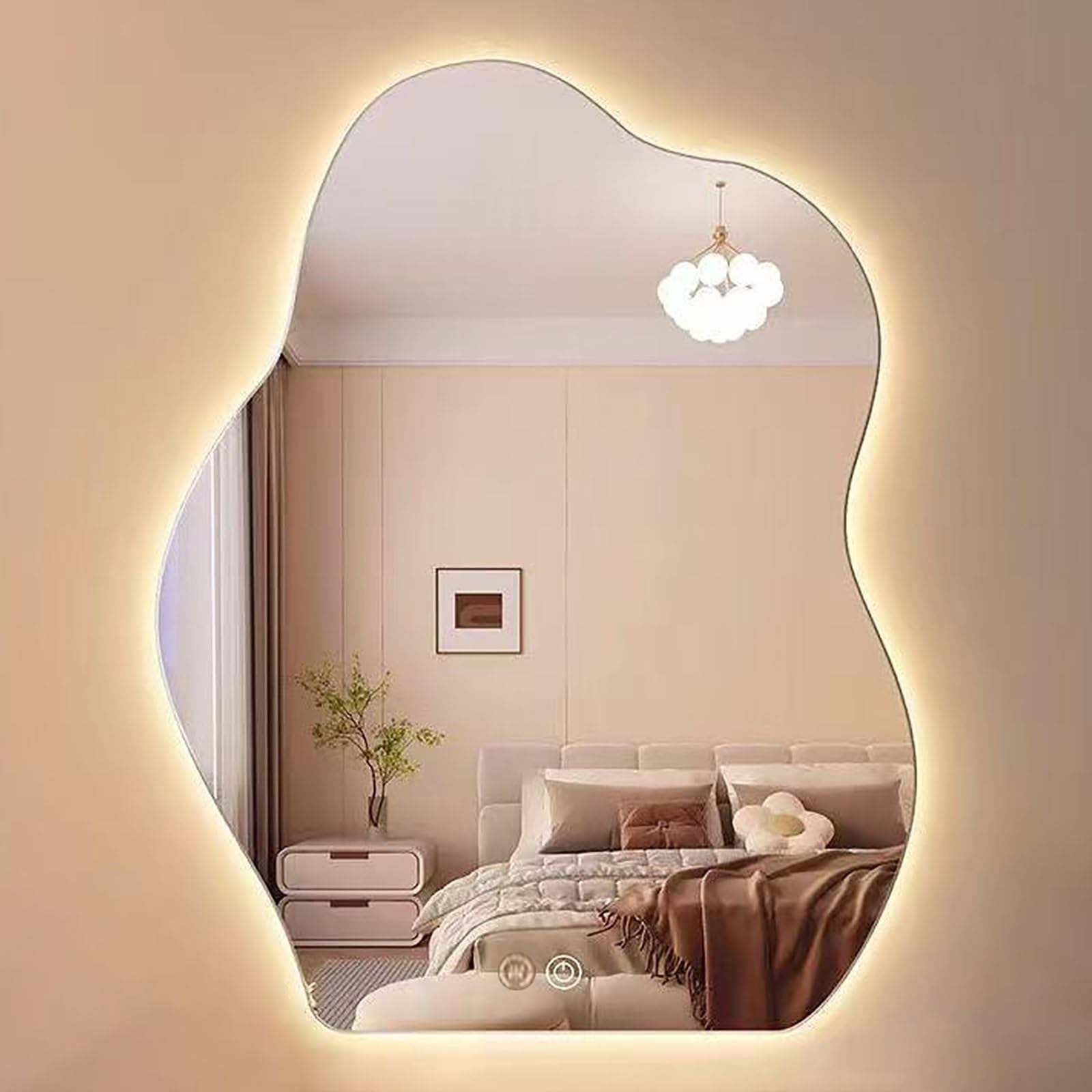 Bezramowe inteligentne lusterko do makijażu w kształcie chmury ze światłami LED, przeciwmgielne, 3 tryby kolorowego światła (białe, neutralne, ciepłe) i ściemniane, sterowanie dotykowe (