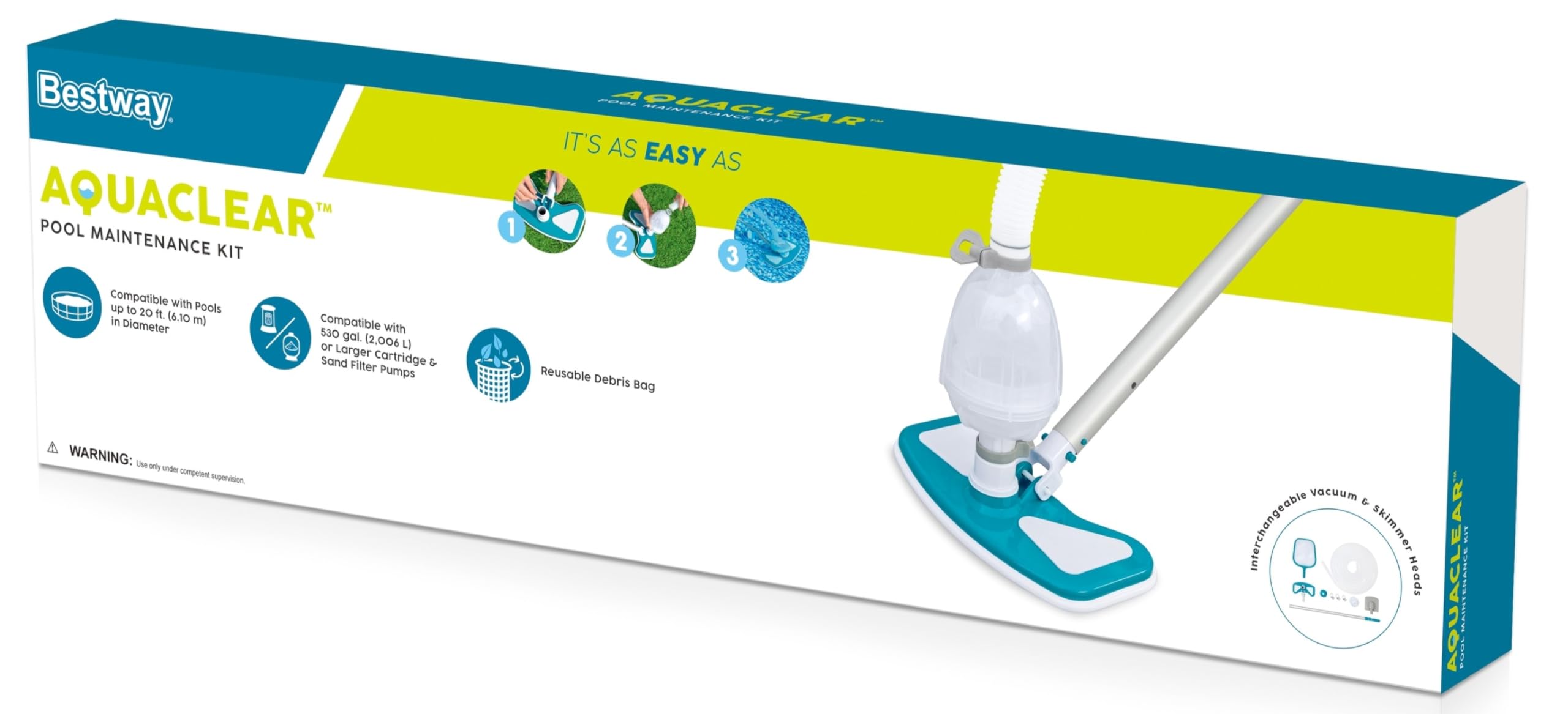Bestway 58234 Pool - Reinigungsset Vakuum-Sauger und Kescher Blau 280 x 27 x 2.5 cm
