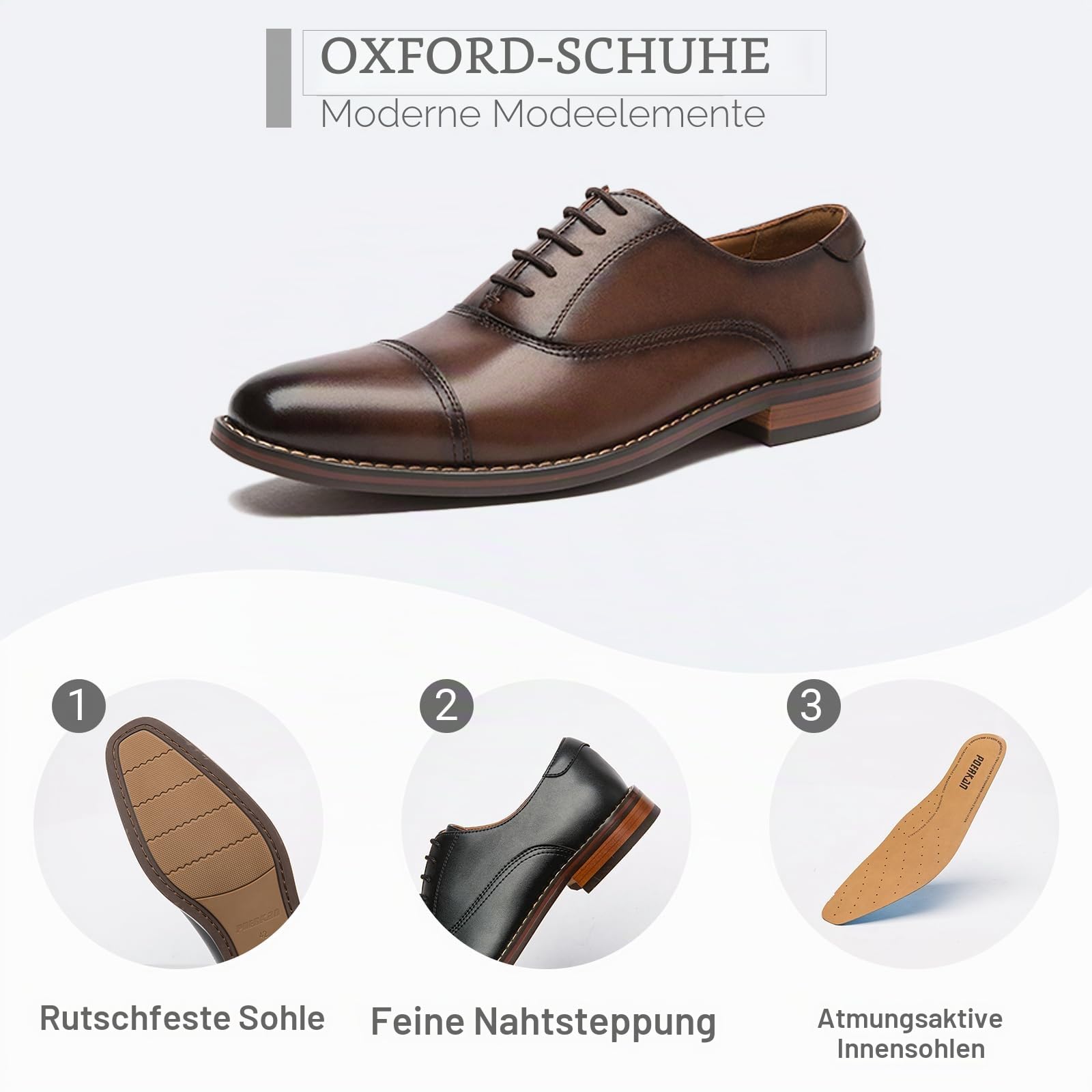 Poerkan Herren Business Schuhe, Komfortable Klassische Schnürschuhe, Hohe Qualität, Vielzweckige Elegante Schwarz, Braun