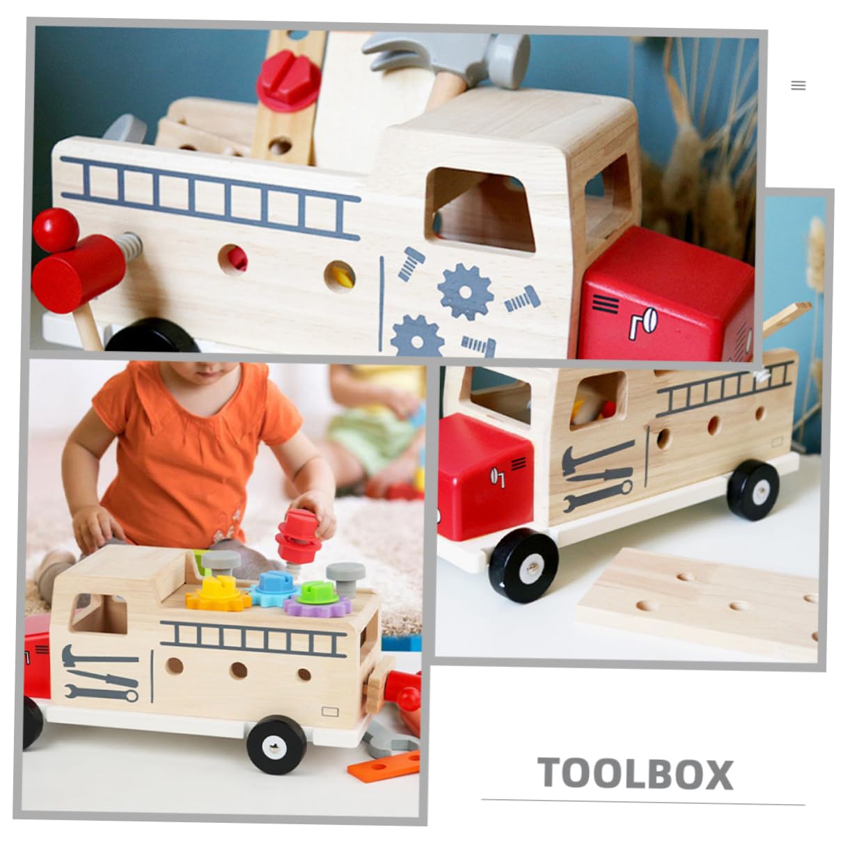 Holz Werkzeugkoffer Set für Kleinkinder Pädagogisches Lernspielzeug mit Schrauben Fördert Feinmotorik Rollenspiel Sicher und Vielseitig für Jungen und Mädchen