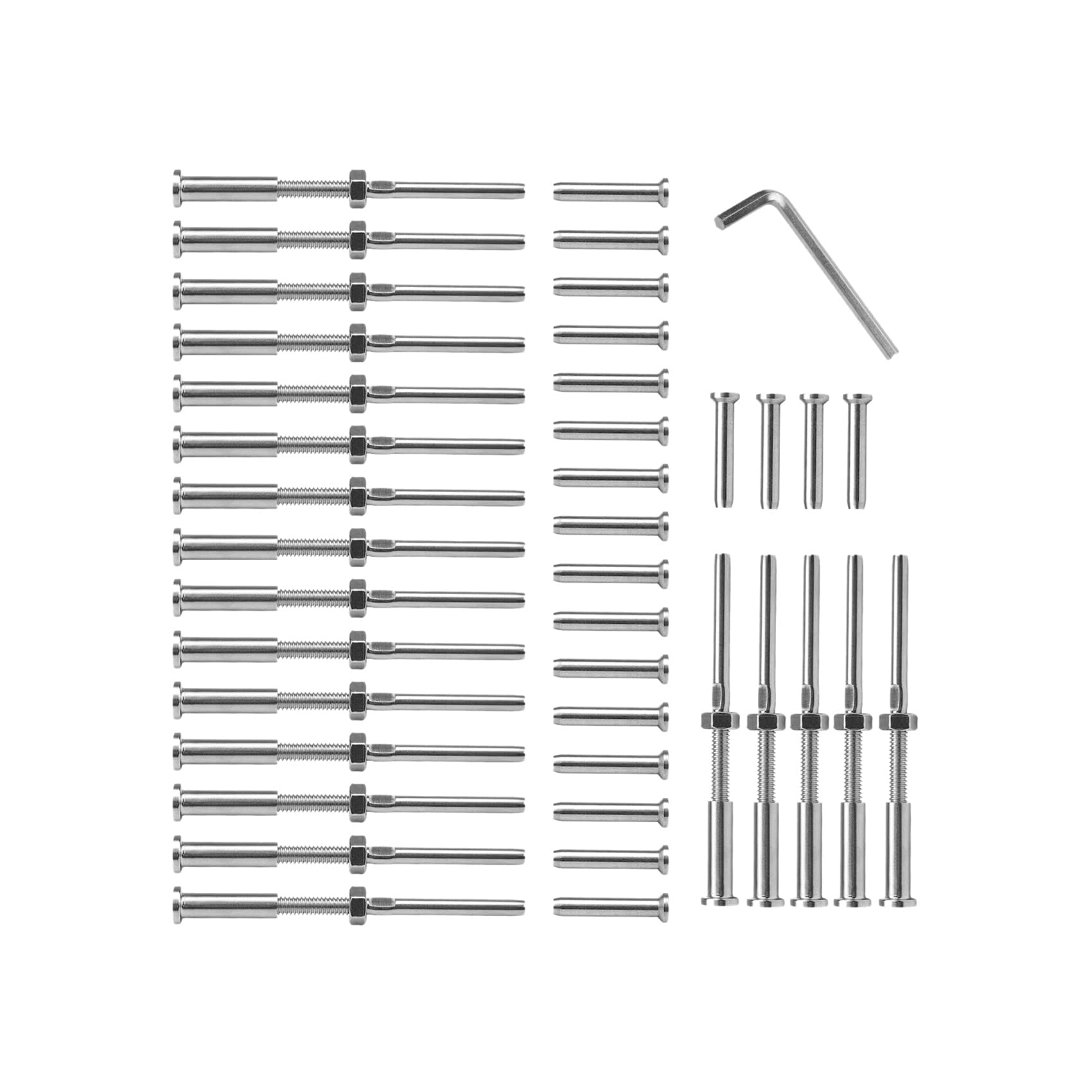 Tendeur de goujon fileté inox 316 pour câble 1/8 et borne stemball plate