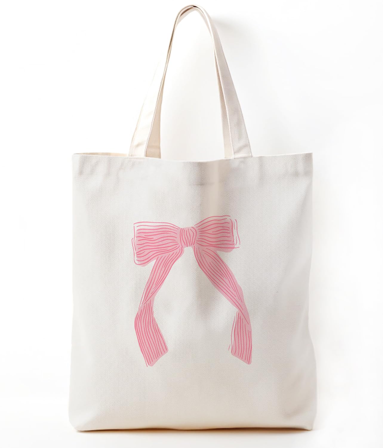 Zeghk Coquette Pink Bow Canvas Tote Bag Aesthetic, Bow Beach Tote Bag, Trendy Gifts for Women 2025, Teen Girl Gifts Trendy Stuff, Shopping Bags