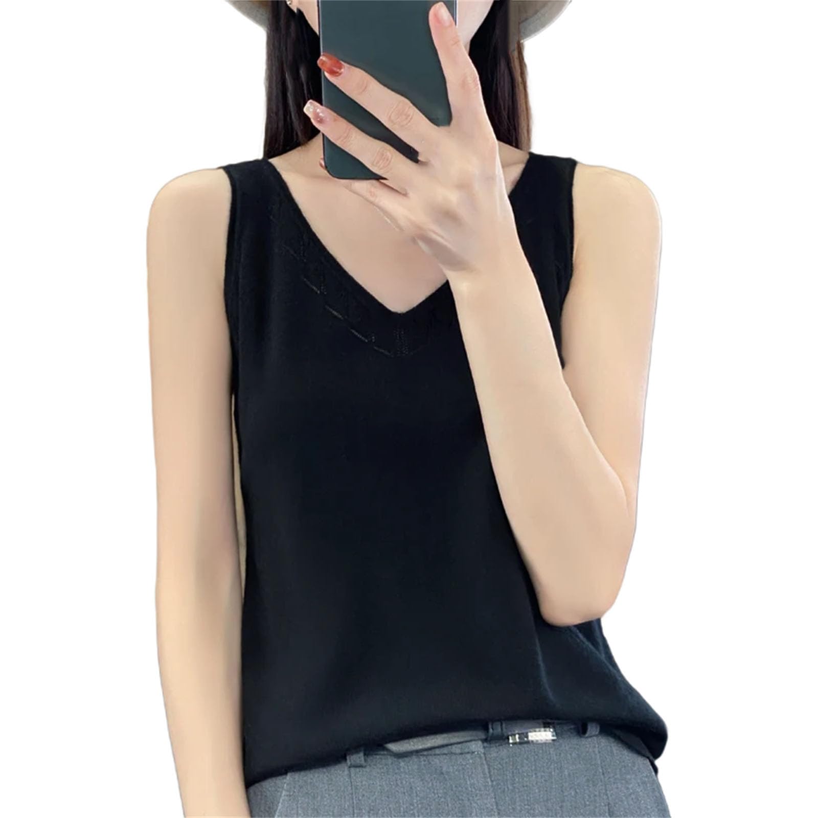 Top da donna scavato fuori gilet di lana lavorato a maglia bretelle comodo top morbido