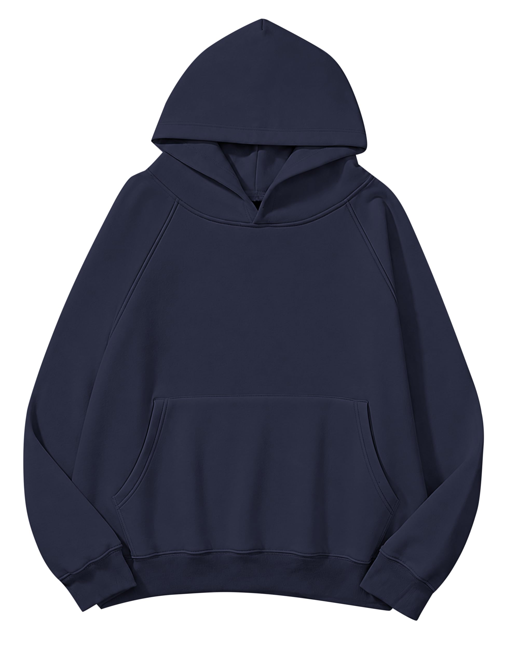 Lauweion Women Solid Basic Fleece Letter Loose Hoodie Sweatshirt Long Sleeve Kangaroo Pocket Drop Shoulder Pullovers Top