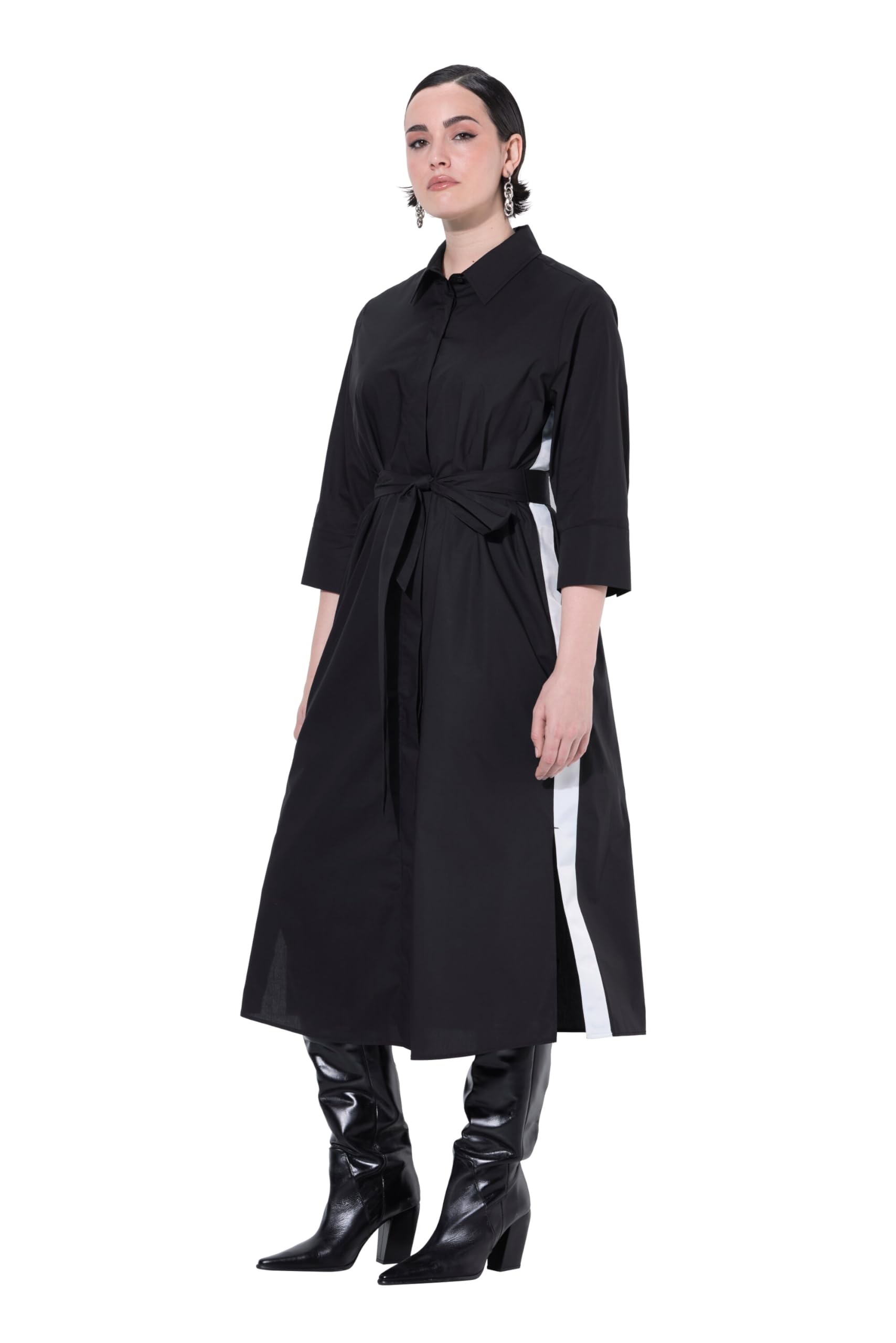 Ulla Popken Damen große Größen Übergrößen Plus Size Hemdblusenkleid, Galonstreifen, Hemdkragen, 3/4-Arm 836610