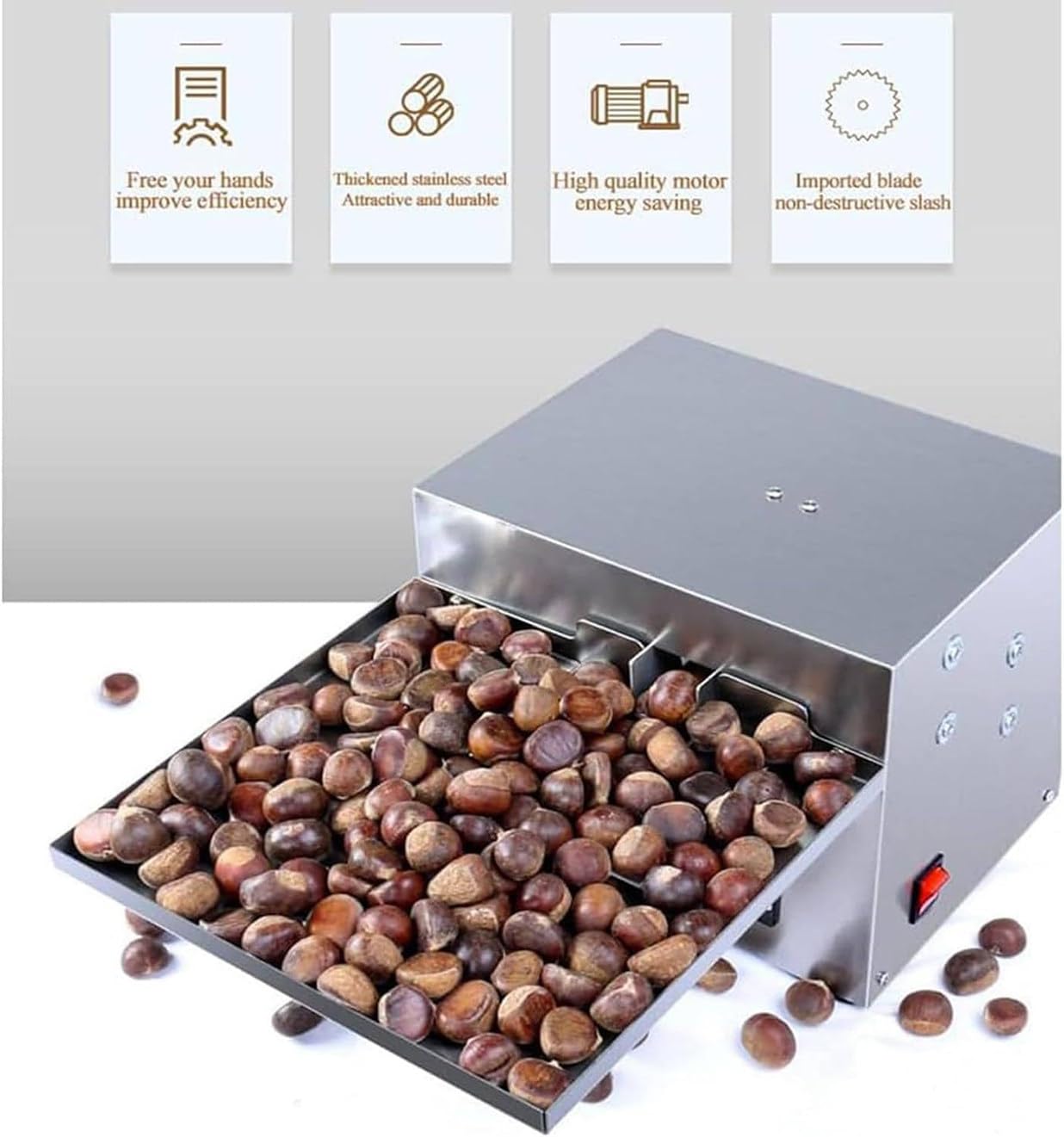 Máquina eléctrica para galletas de castañas, máquina profesional de apertura y descascarado de castaño de 60 W para uso comercial, alimentada por baterías o electricidad doméstica