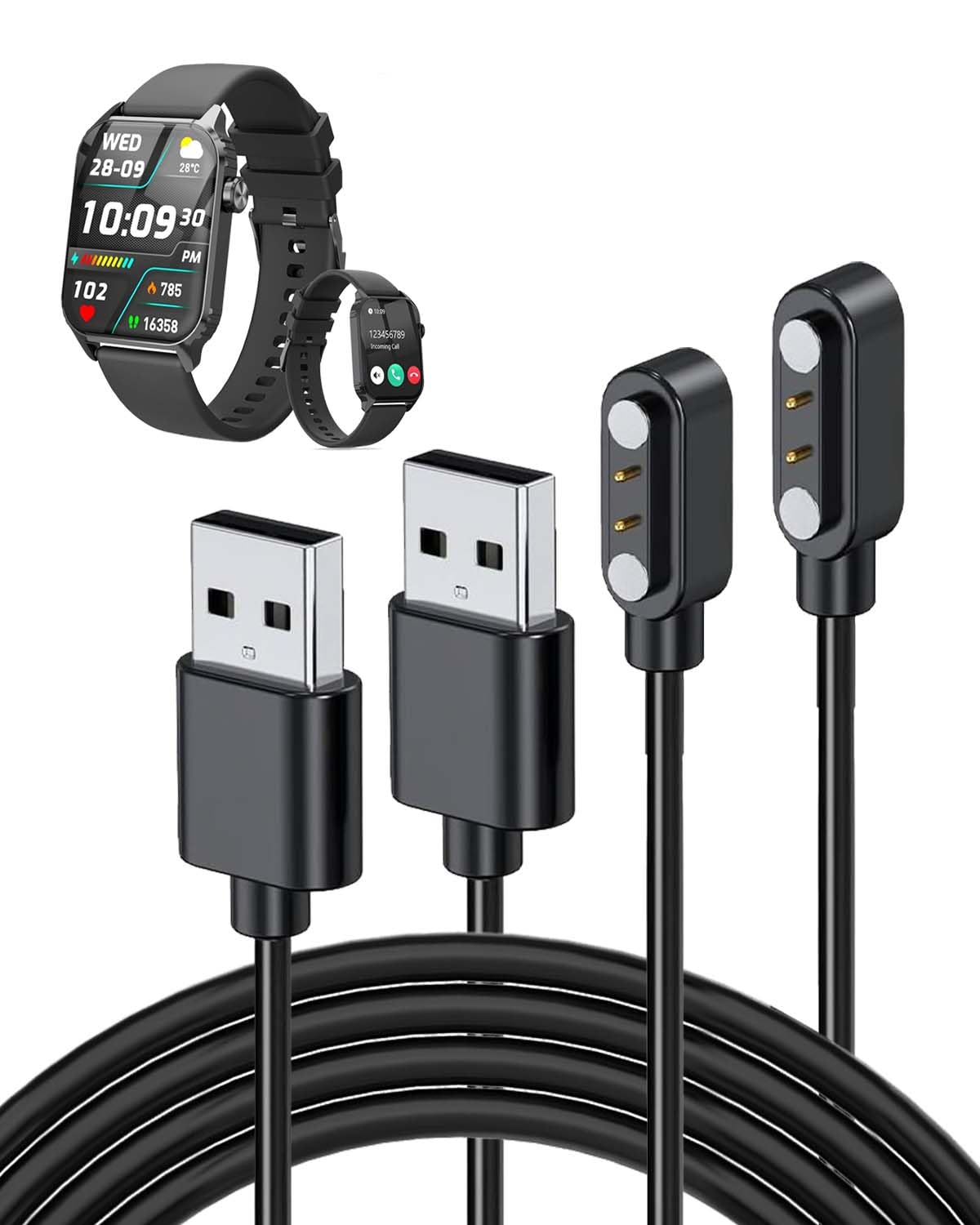 【2本】TRAUSI 充電ケーブル TRAUSI TG08 対応 USBケーブル 磁気吸着 充電器 超高耐久(ブラック)