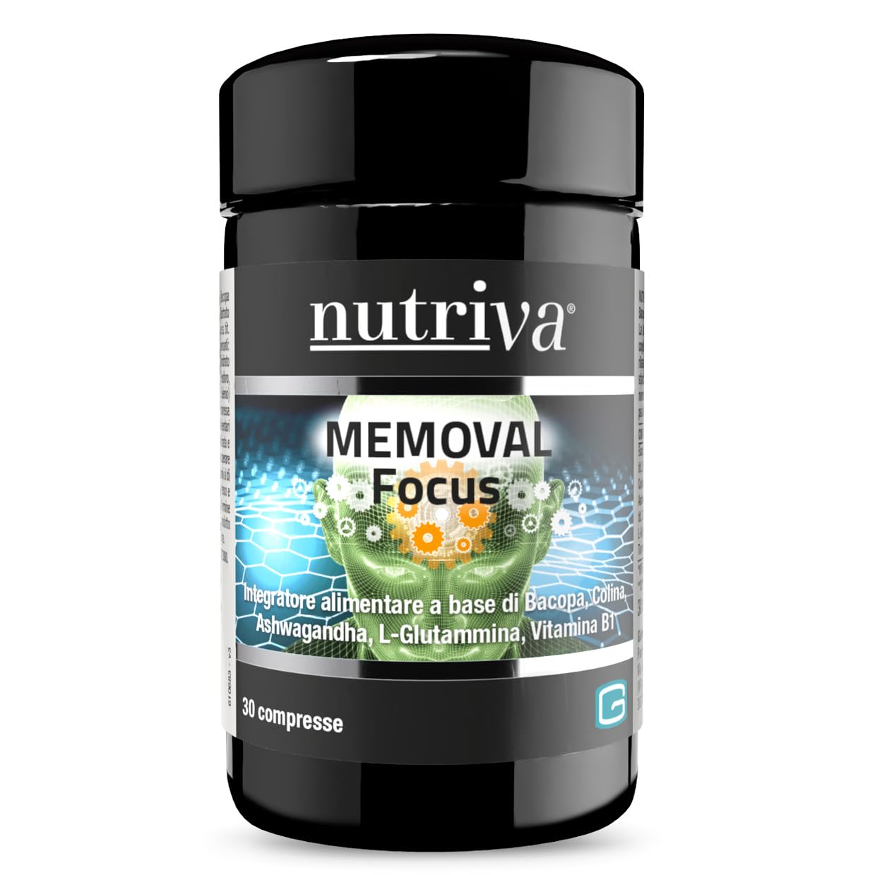 NUTRIVA Memoval Focus, Integratore alimentare a base di Bacopa, Colina, Ashwagandha, L-Glutammina, Vitamina B1. Utili al mantenimento della memoria e al benessere mentale. 30 compresse.