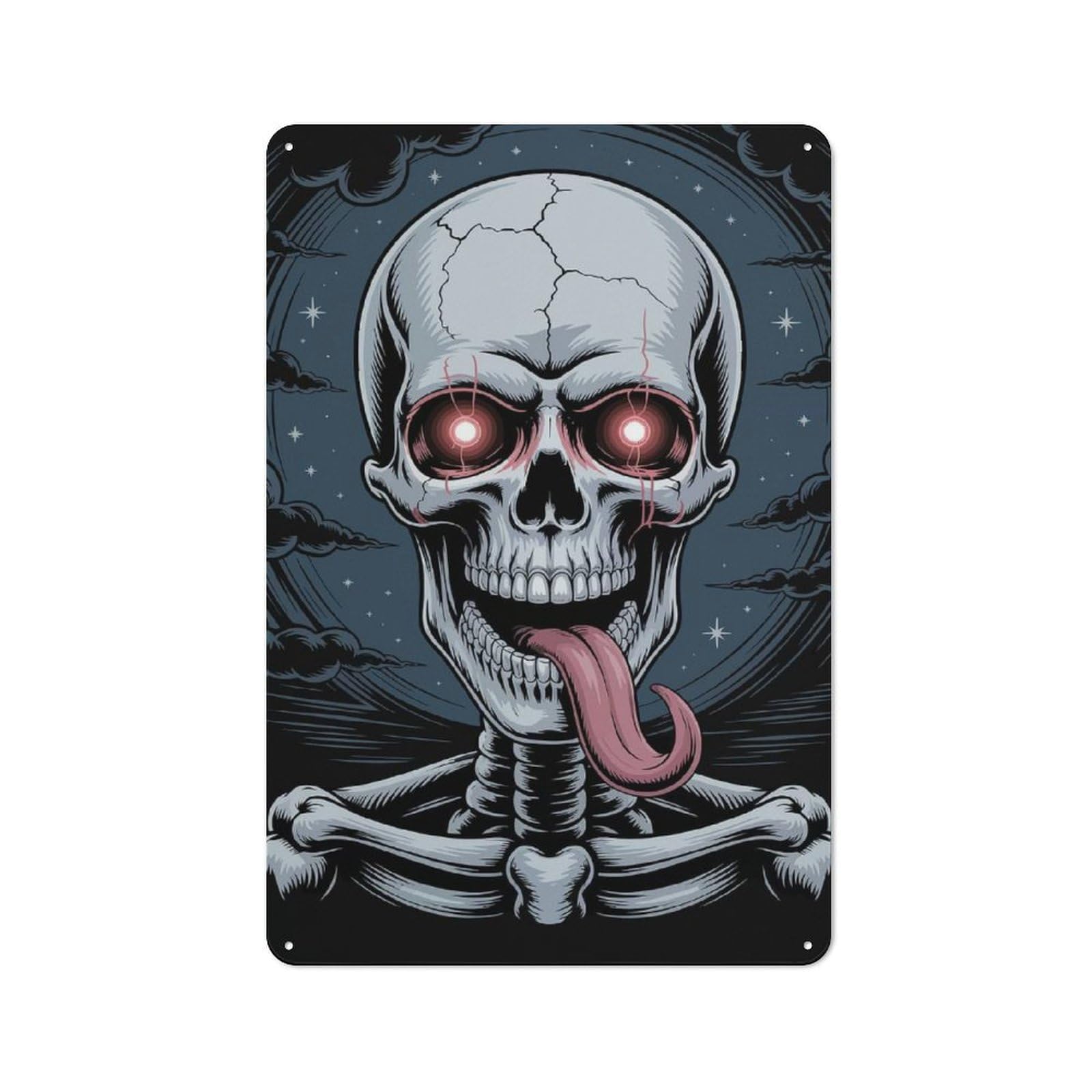 Junmoney Skull With Glowing Eyes And Tongue Retro Tin Sign 30X20cm For Garden Room Or Summerhouse, A Housewarming Gift For Garden Room Decor Fans