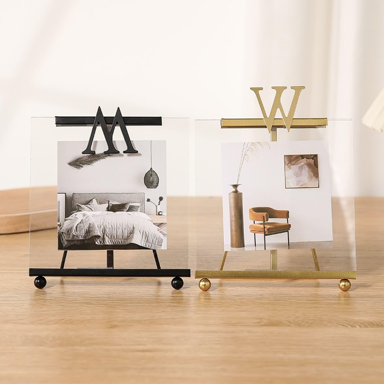Photo Frame Vintage, Bilderrahmen Gold 13x18 Rechteckig mit W Vertikal für Tischplatte aus Metall
