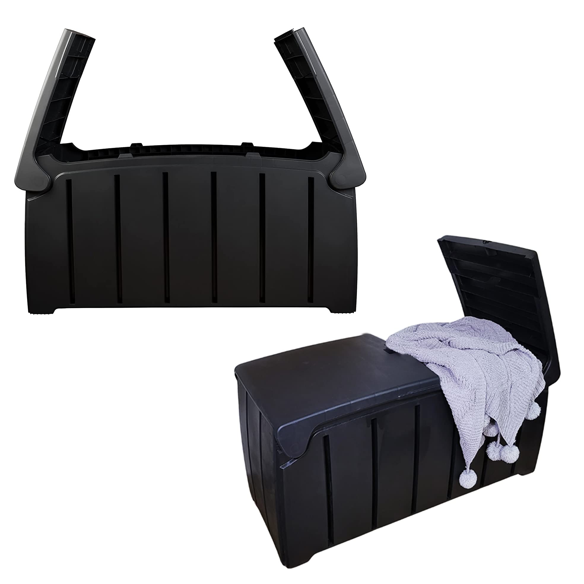 Samuel ALEXANDER Black 115cm x 55cm x 60cm Butterfly Opening Top 300 Litre Large Garden Storage Box Weatherproof with Padlock Hole