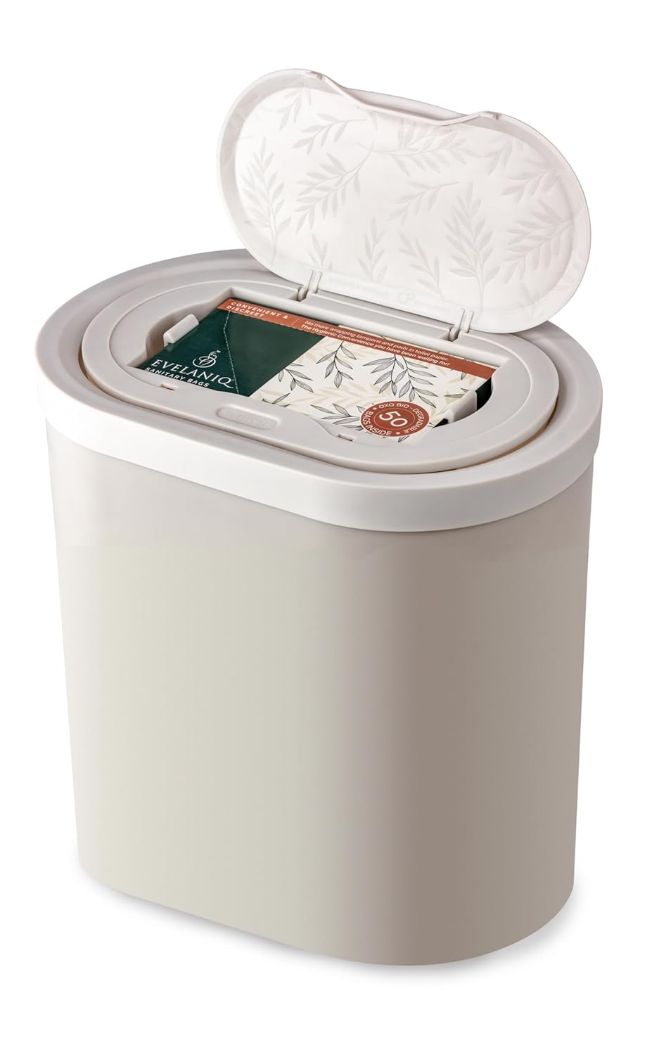 Women's Sanitary Napkin Receptacle (Bin + 150 Hygiene Bags) Feminine Pad & Tampon Restroom Disposal Receptacle Mini Trash Can Starter Pack, Light Grey for Home & Business Bathrooms.