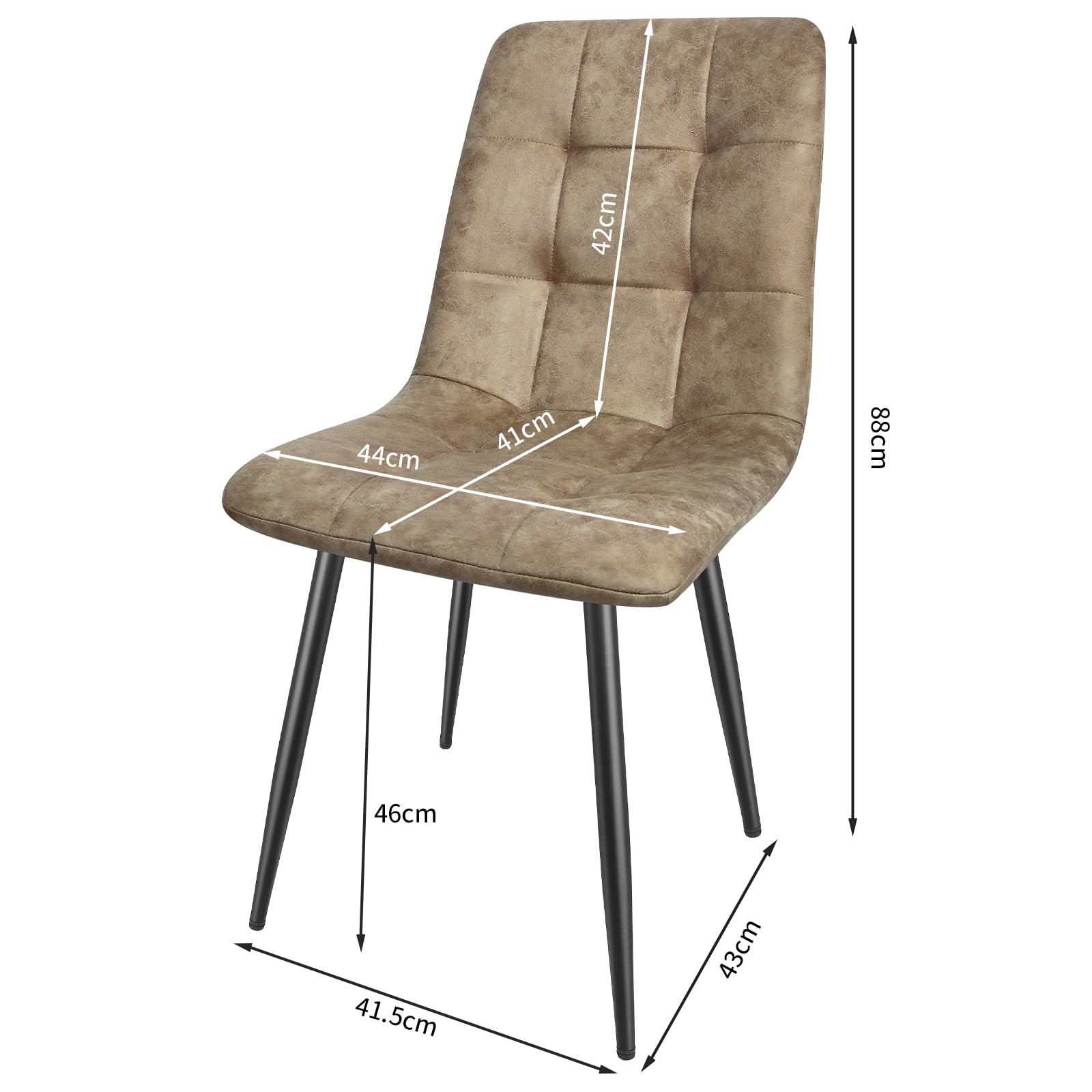 JIJIAN Set di 2 Sedie Sala da Pranzo, Sedie da Cucina in Tessuto Tecnologico, Sedie imbottite per Soggiorno con Gambe in Metallo Nero, Adatte per Sala da Pranzo, Sala d'attesa, Cachi