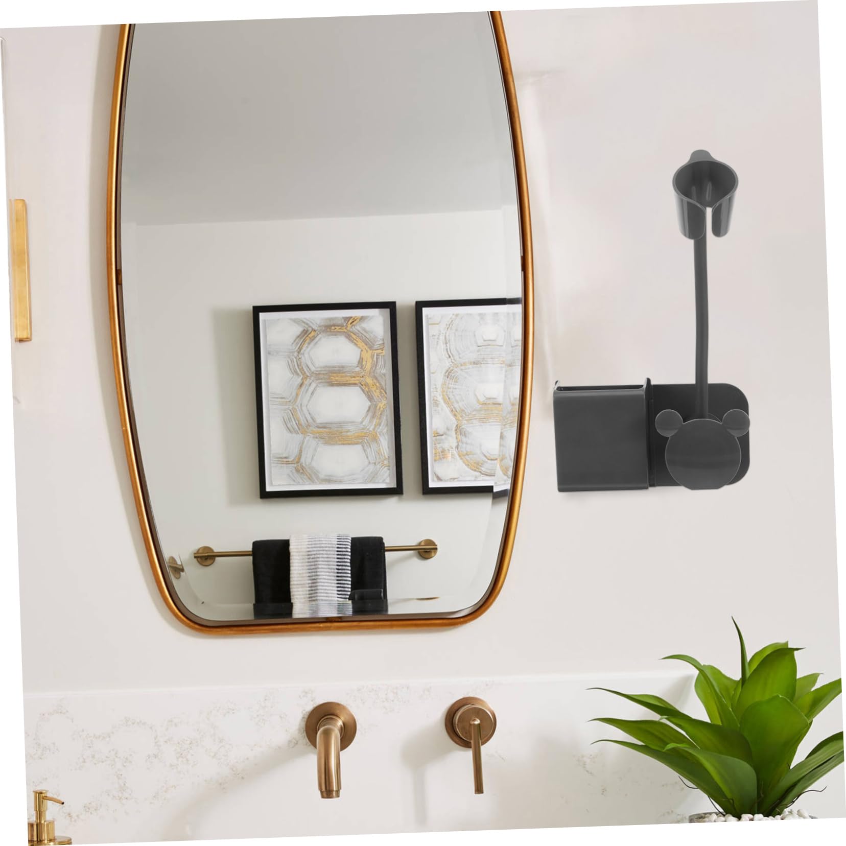 An der Wand montierter, stanzfreier Haartrockner-Halter, selbstklebender | Ständer for Badezimmer, Salon, Heim-Organizer(Black)