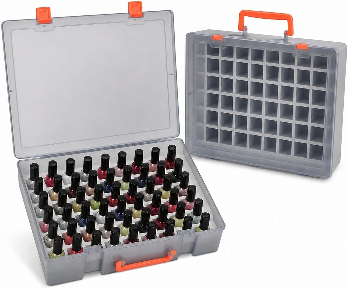 Nail Polish Organizer, 54-Bottle Storage with Separate Sponge Compartment | For Sally Hansen/GAOY/OPI/Essie/CANNI/DND Gel Polish, for Home Manicures, Salons, Vanity or Travel, (Light Gray)