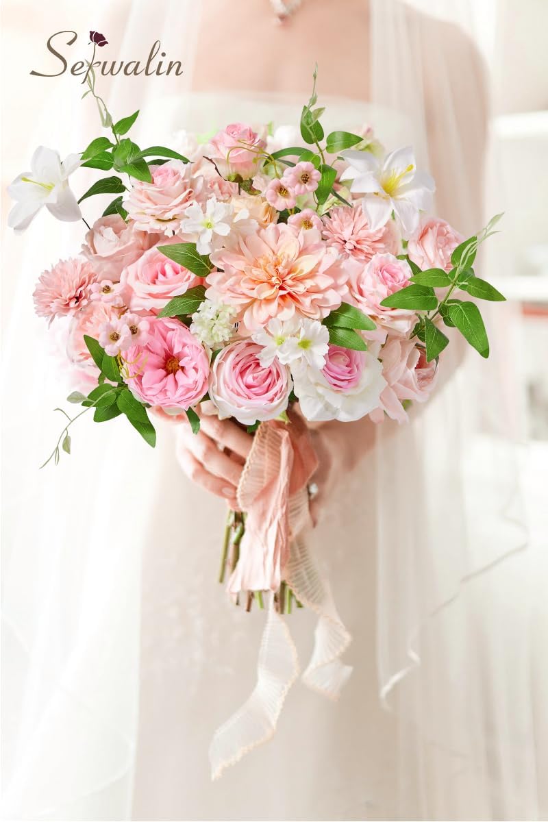 Serwalin Artificial Pink Flowers, Cake Silk Flowers for DIY Wedding Bouquets Fake Flowers, Table Centerpieces Baby Shower Birthday Party Home Decorations - Image 2