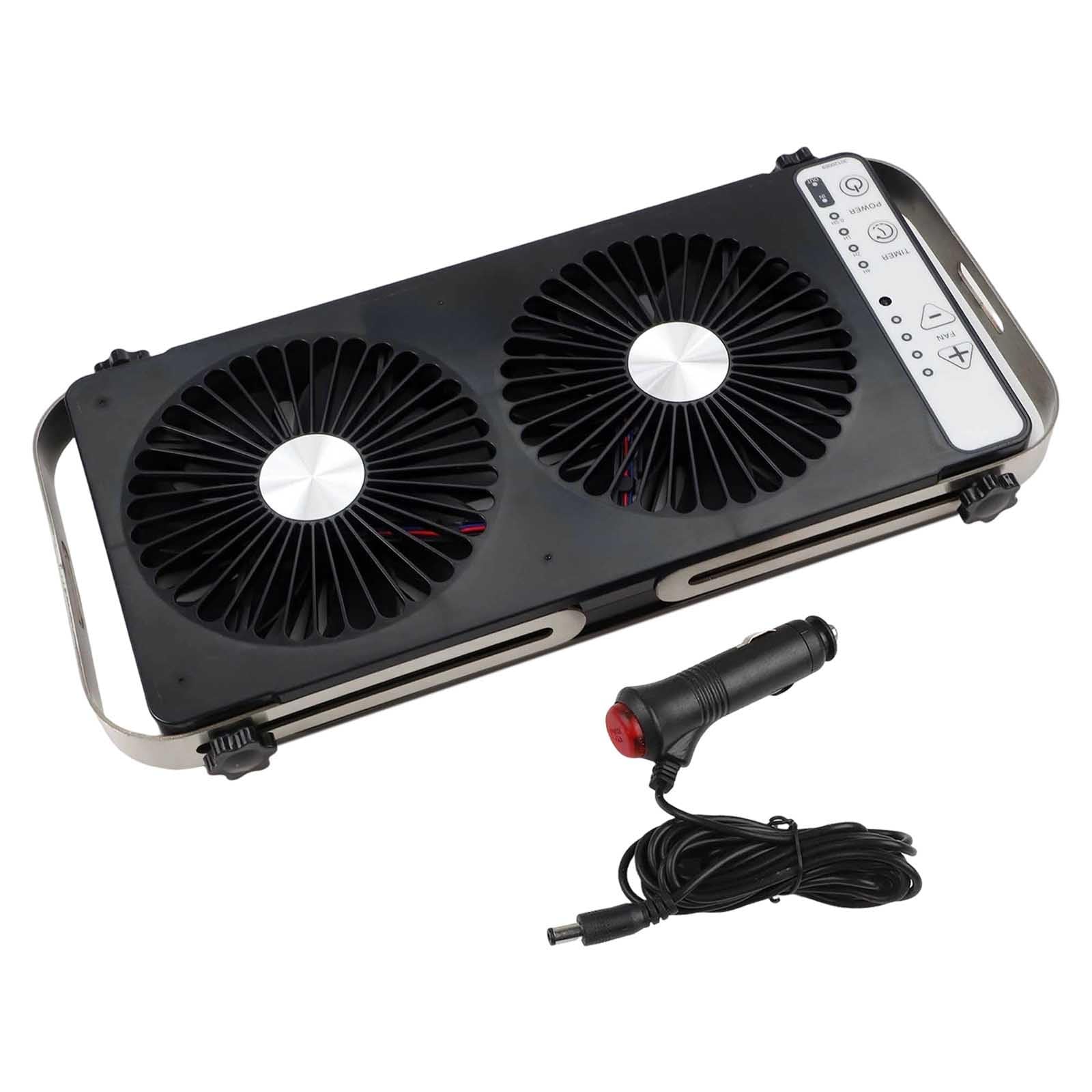 RichVibe Ventola a doppia fila per finestra da tetto per camper, 12 V, sistema di raffreddamento portatile, 4 impostazioni di velocità, lunghezza espandibile 37,5-58,9 cm, per rimorchio e camper, nero