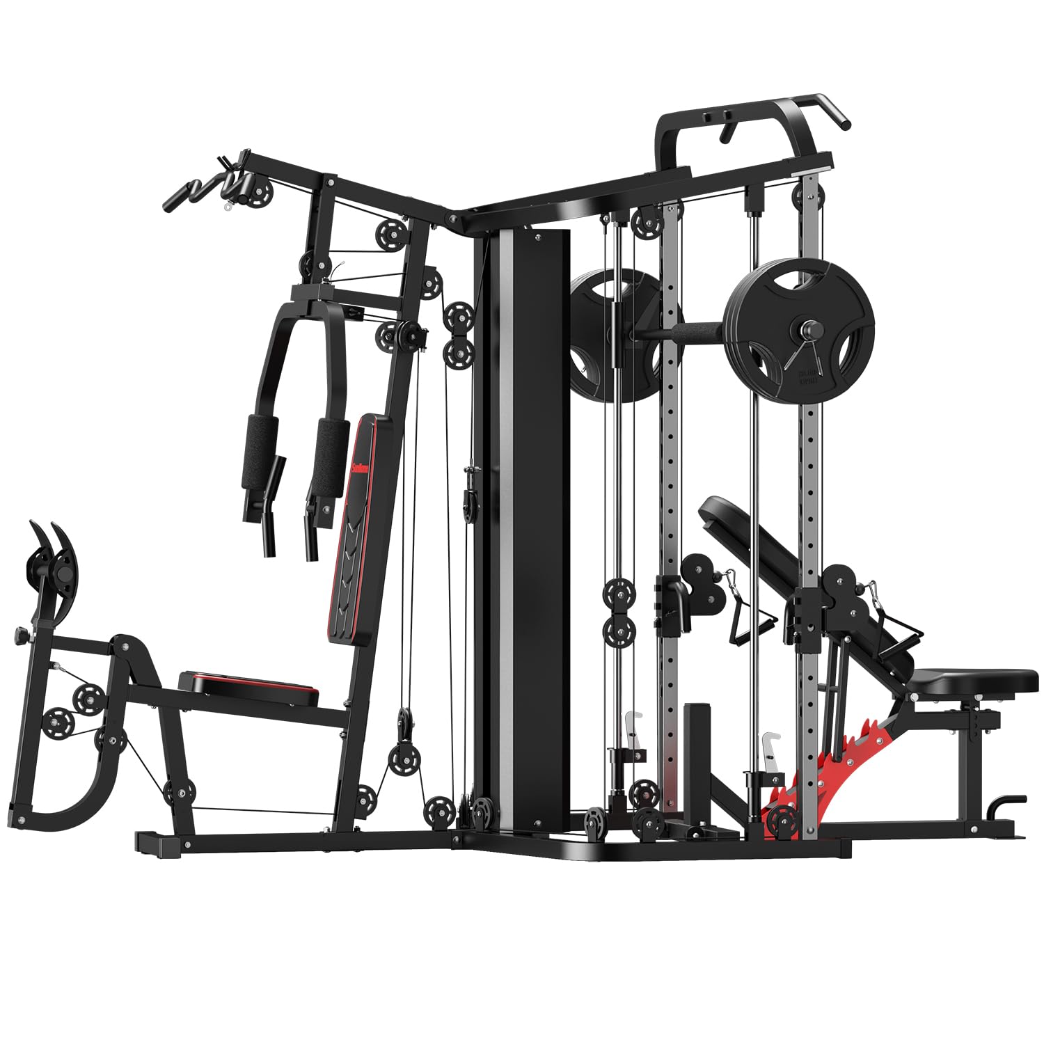 SunHome Multifunction Home Gym Equipment Workout Station, Smith Machine with 138LB Weight Stack, Leg Press, LAT Station for Full Body Training