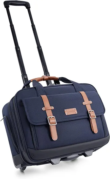Rolling Laptop Bag for Men and Women, 17 Inch Roller Computer Briefcase, Underseat Carry On Luggage Suitcase with Wheels, Waterproof 2 Wheeled Case for Work, Travel, College, Mobile Office Bag, Navy