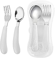 Vista 1 de VANRA Juego de 2 piezas de tenedor y cuchara para niños pequeños con estuche de viaje de acero inoxidable 18/8, cubiertos para niños, cubiertos