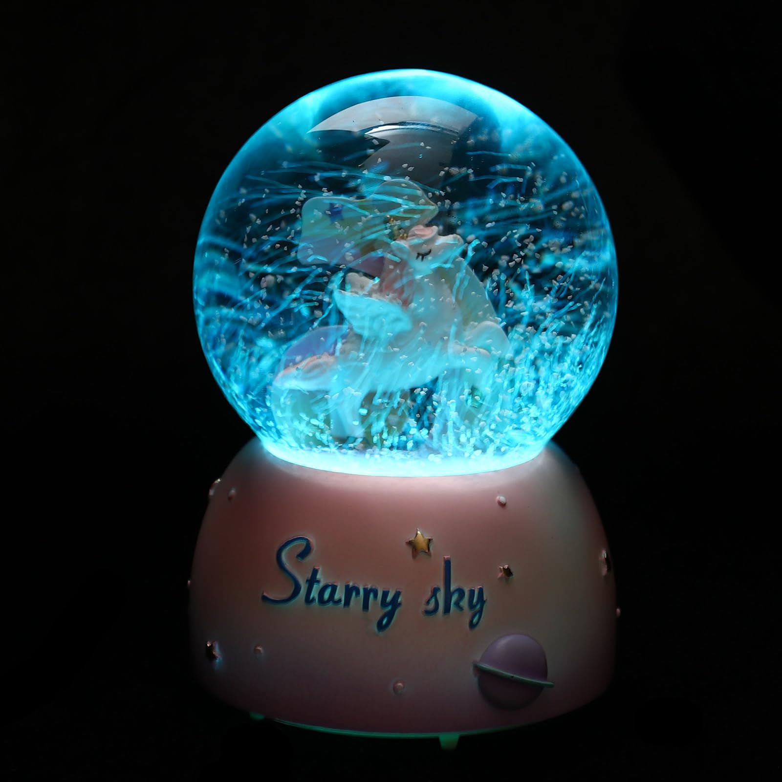 Boule de cristal musicale licorne lumineuse pour décoration de chambre et bureau