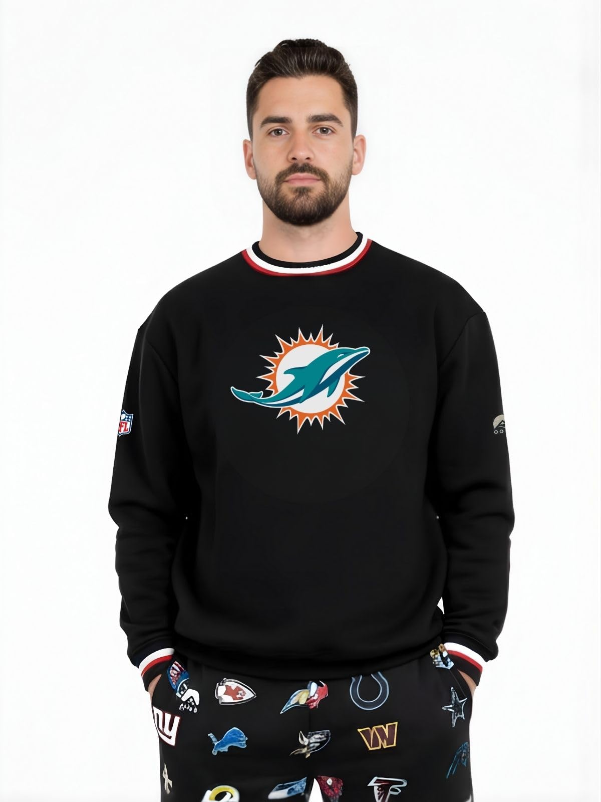 OOSC Mens Miami Dolphins Sweatshirt, Black, XL EU