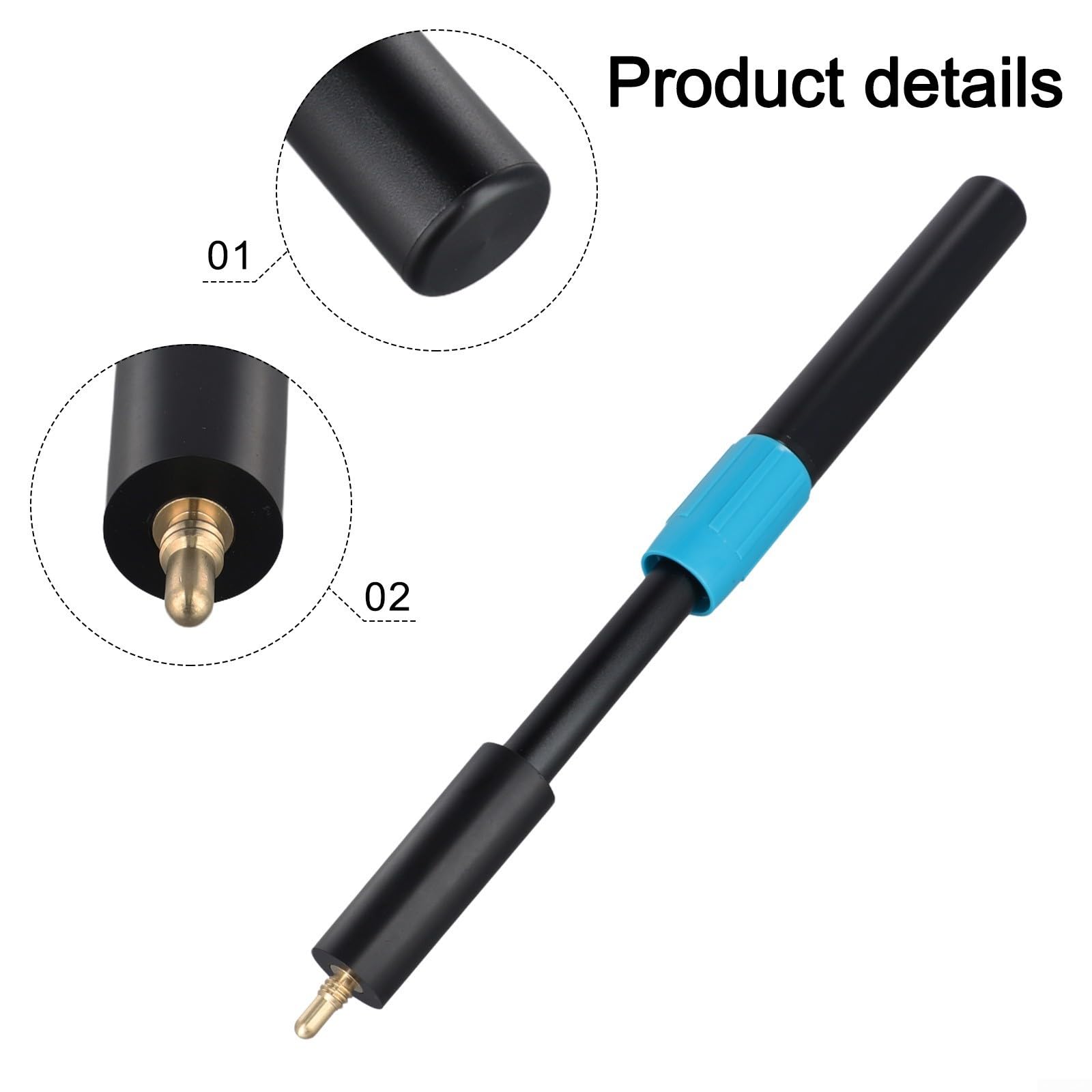 9-14 Inch Adjustable Billiard Pool Cue Extension For Snooker Metal Plastic Extender For Multiple Cue Sizes Cue Telescopic Adjustable Extension Rod Black Blue(11-14 in round teeth)