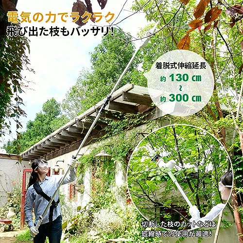 山善(YAMAZEN) 高枝ガーデンポールソー AC電源 着脱式伸縮延長ポール付 【日本製刃仕様】 延長コード10m付き 高枝ばさみ ヘッジトリマー 高枝チェーンソー 剪定 枝切 竹切 剪定トリマー 枝切り 生垣 電動 ポールソー PS-3000 3枚目