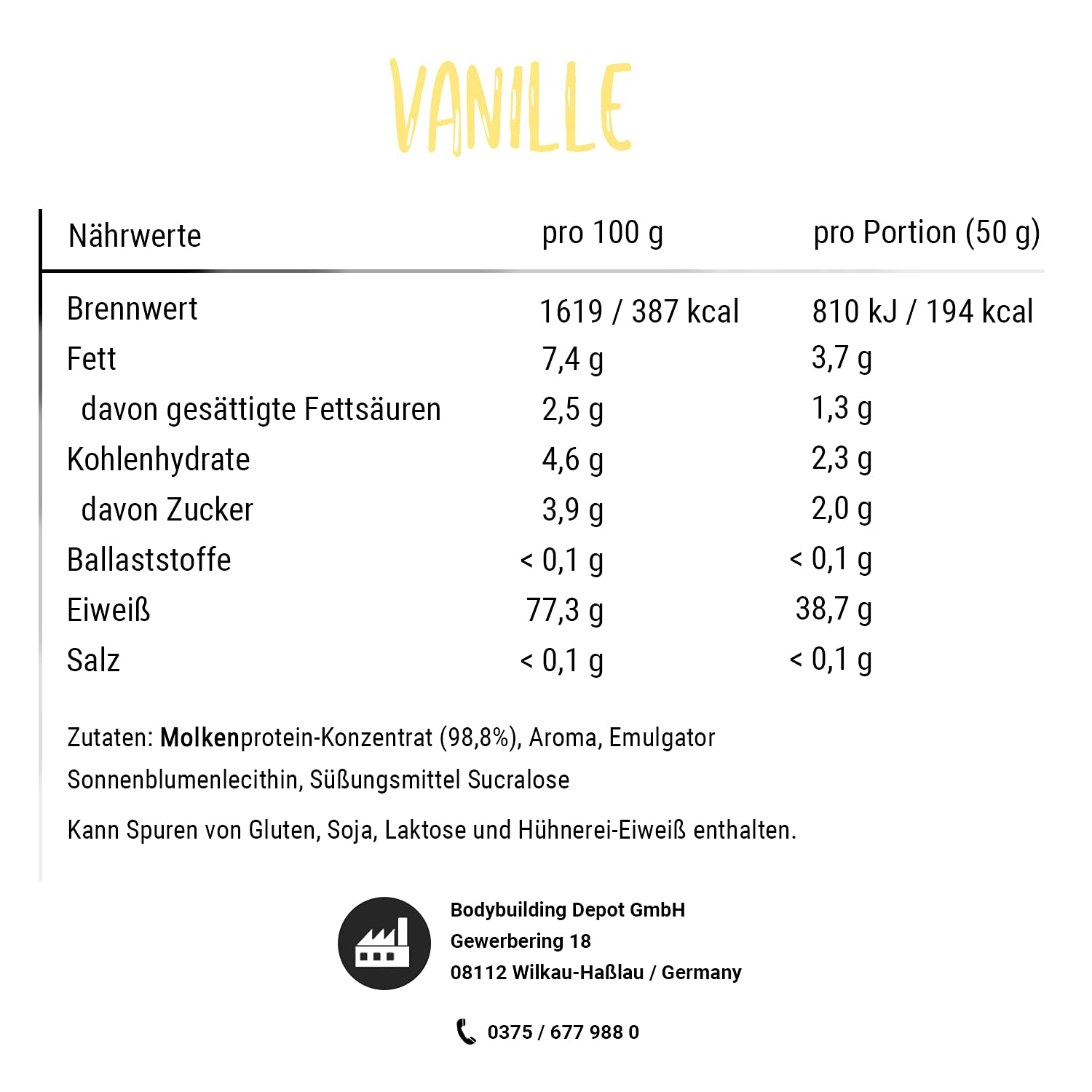Bodybuilding Depot Whey Protein Pulver 1kg - Vanille | umweltfreundlich in Papier verpackt