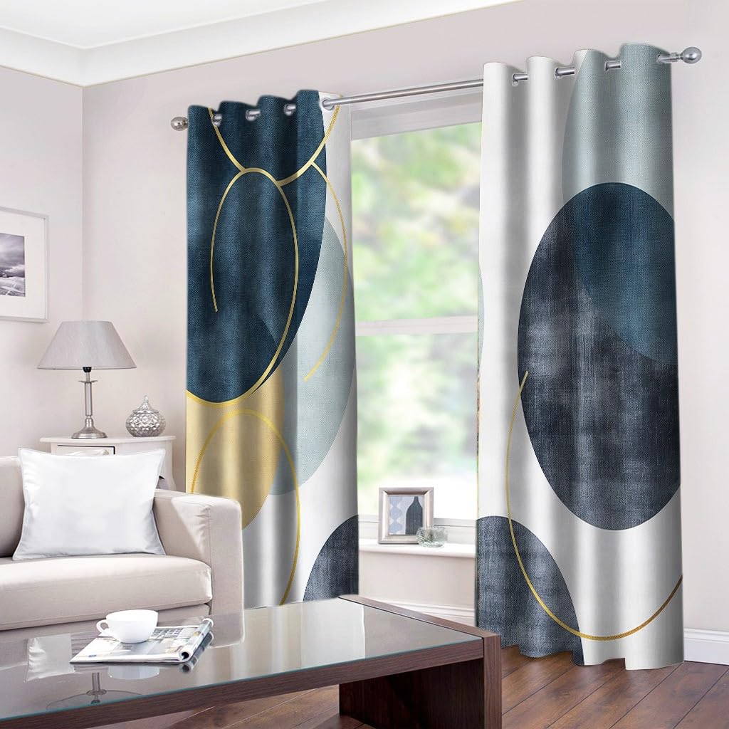 Lot de 2 Rideaux Occultants Enfants Motifs Géométriques Abstraits, Rideaux à Oeillets Isolation Thermique pour Chambre Salon Maison Bureau Cuisine Décoration L140 x H225 cm