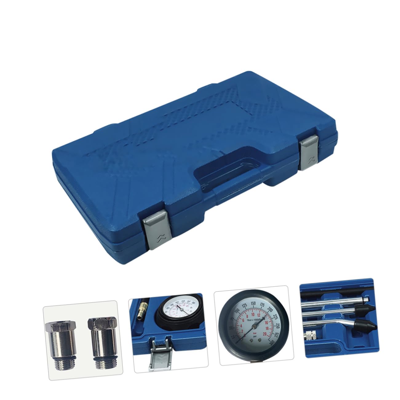 Cabilock Manómetro de Compresión para Motor de Gasolina, 0-300 Psi, Adaptadores Roscados y Conos de Goma para Diagnóstico del Cilindro