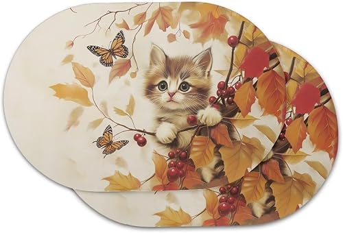 Miniatura 134 de Heat Resistant Placemats Oval Placemats Set of 6 Leather Washable and Wipeable Non Slip Place Mats, Waterproof Modern Dining Table Mats, Oval Floral