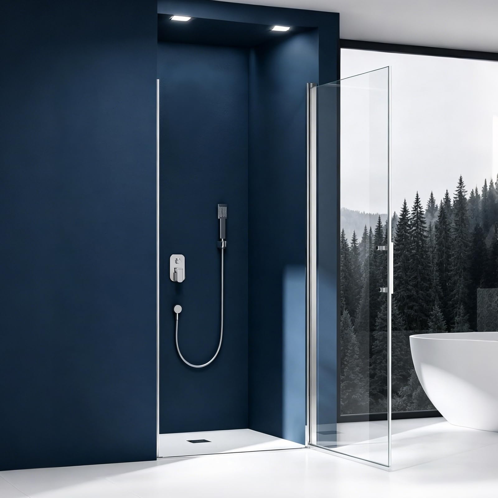 Duschtür 100x195 cm Nischentür Duschabtrennung Pendeltür Drehtür Schwingtür Dusche Duschwand Glas Duschtrennwand Nischendrehtür – 6 mm ESG-Glas
