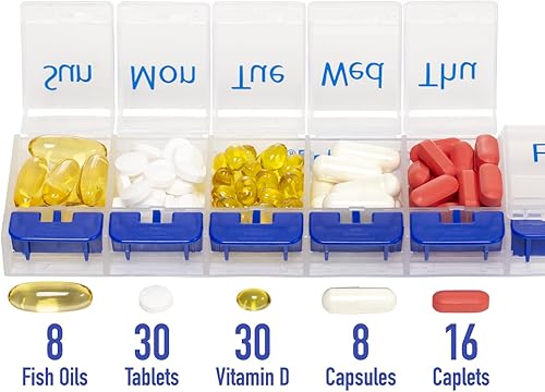 Miniatura 8 de HealthA2Z® Paquete de ahorros mega: subsalicilato de bismuto de 262 mg, 100 tabletas masticables y organizador de pastillas XL de 7 días