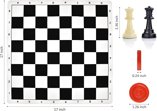 Miniatura 2 de Juego de ajedrez y damas portátil de 17 pulgadas, juego de mesa de ajedrez de viaje enrollable 2 en 1 con 2 reinas adicionales y 2 piezas de cuadros