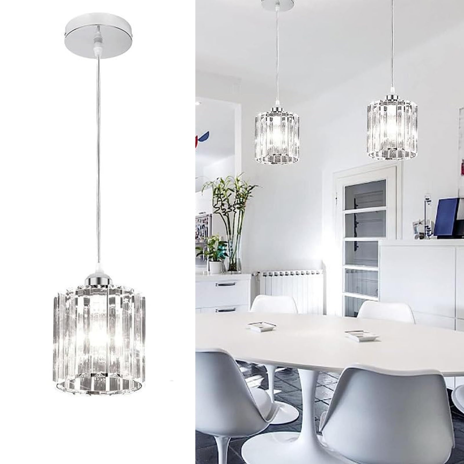 jengush Ceiling Light Battery Operated Pendant Light,Wireless Indoor Battery Chandelier with Remote Control Dimmable,Rechargeable Hanging Light for Dining Room Kitchen Bedroom Living Room(Chrome)