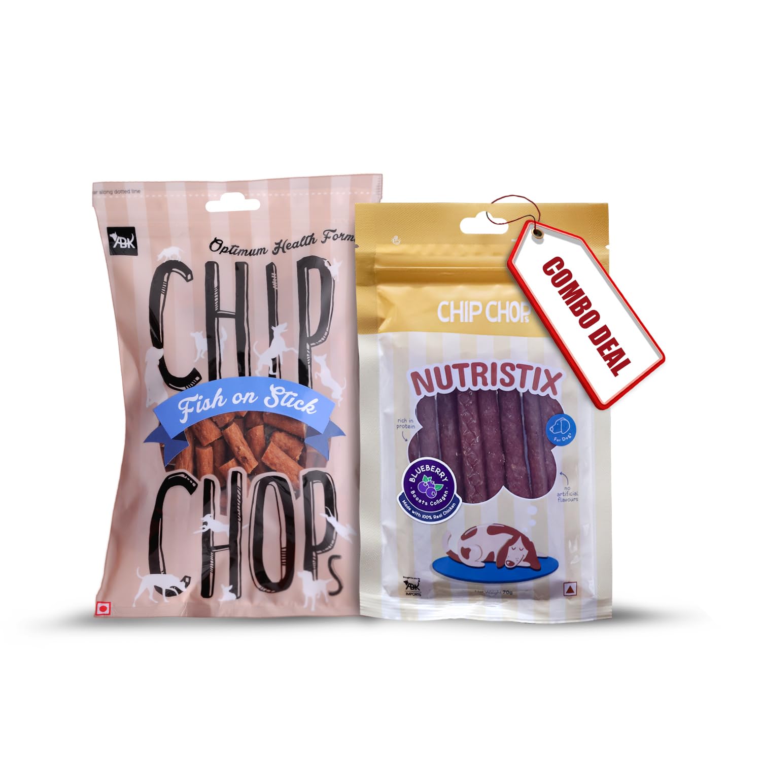 Chip Chops Dog Treat Combo (Fish on Stick and Blueberry Flavour Nutristix) 70gm Each - Protein Rich Snacks for All Dog Breeds (B0C8BS2NXX) Amazon Price History, Amazon Price Tracker
