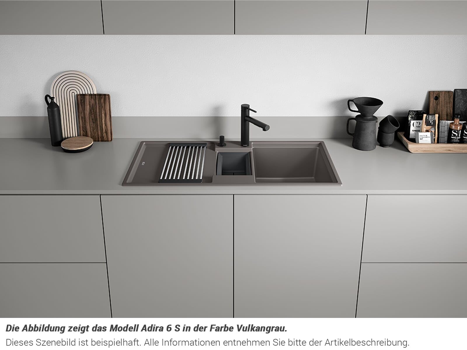BLANCO ADIRA 6 S | Granitspüle aus SILGRANIT schwarz | Einbauart: Einbau von Oben | reversibel | für 60 cm breite Unterschränke | Großes Becken | Reinigungsfreundliche Öberfläche | [100x50x21,2 cm]
