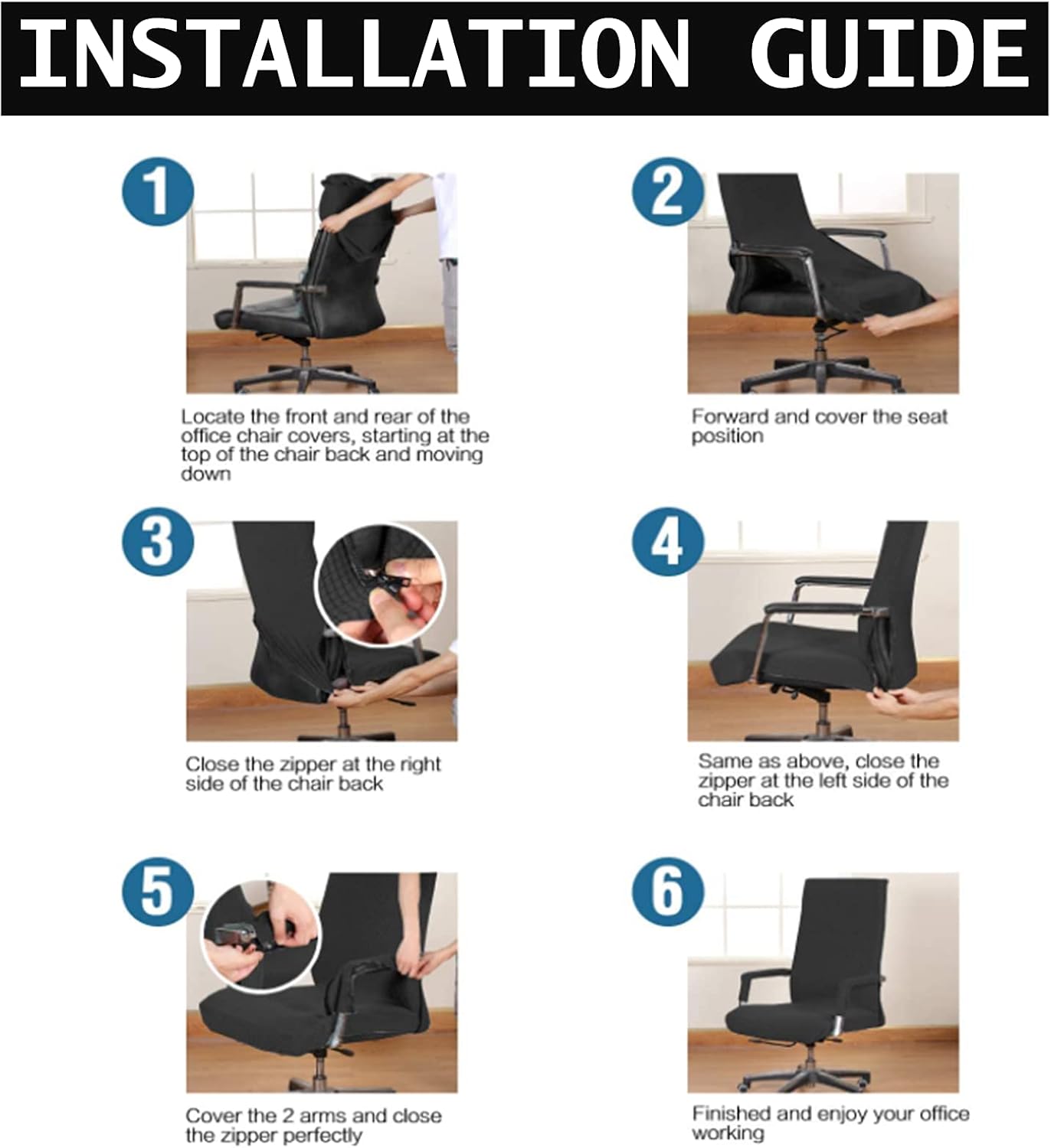 Super Stretch Computer Office Chair Cover – Universal Fit, Soft & Durable Jacquard Fabric, Non-Slip Design – Washable Chair Protector for Home & Desk Chairs (Large, Black)