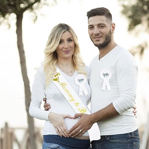 Miniatura 4 de CoolerthingsDG, 3 piezas, con letras doradas, botón de baby shower, regalos para papá, fiesta de revelación de género para bebé niño, botón de