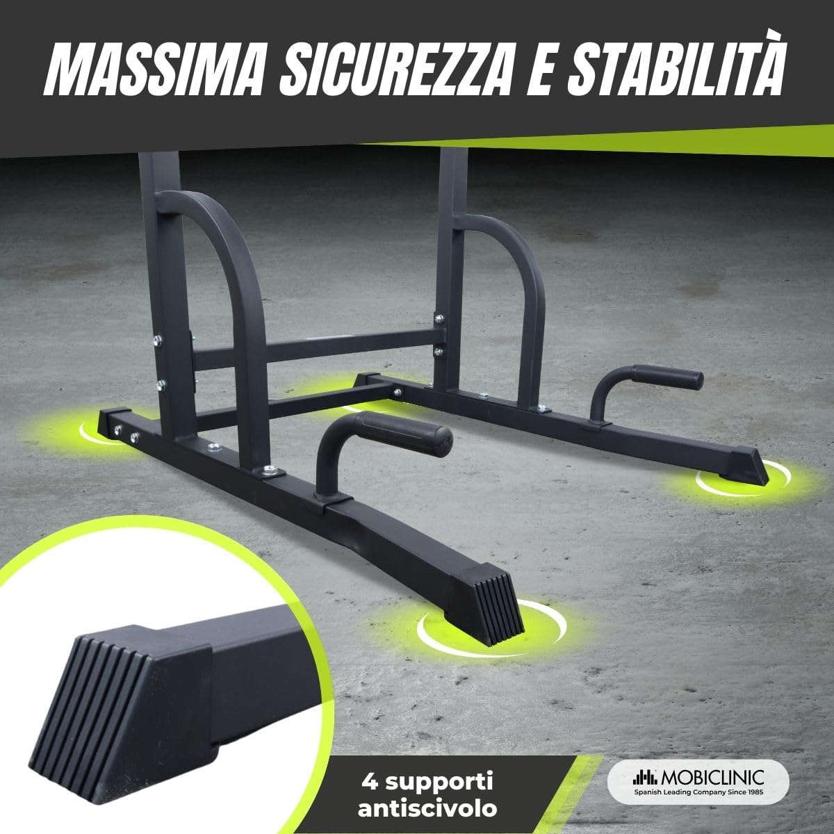 Mobiclinic®, Power tower Dip Station, Regolabile su 8 Altezze, Schienale Regolabili, Stazione di Trazione Muscolare, Torre Multifunzionale, Robusta, Palestra Domestica, Pull-up, Multifit