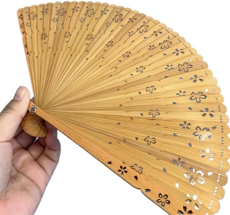 Vintage Folding Hand Fan with Cherry Blossom Carving Lightweight Chinese Decor for Cosplay Gifting