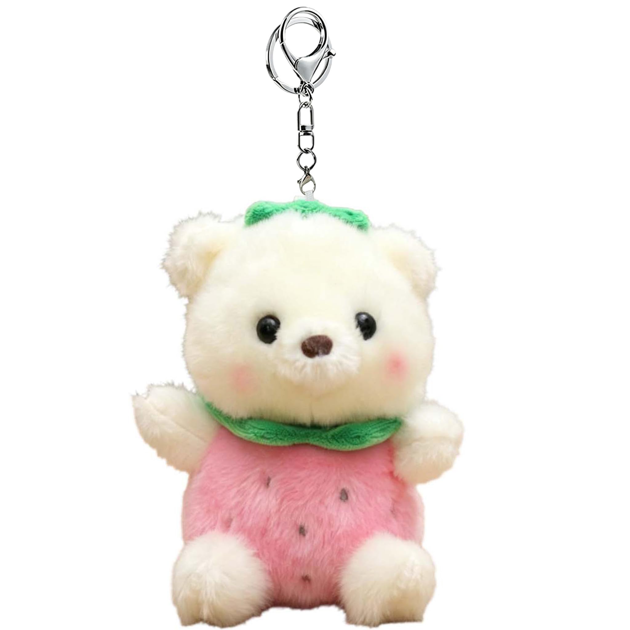 Glimbely Cute Plush fruit bear Bag Charm for Backpack, Kawaii Car Keychain Holder Cute Stuffed Animal bear Purse Charms for Handbags (Pink)