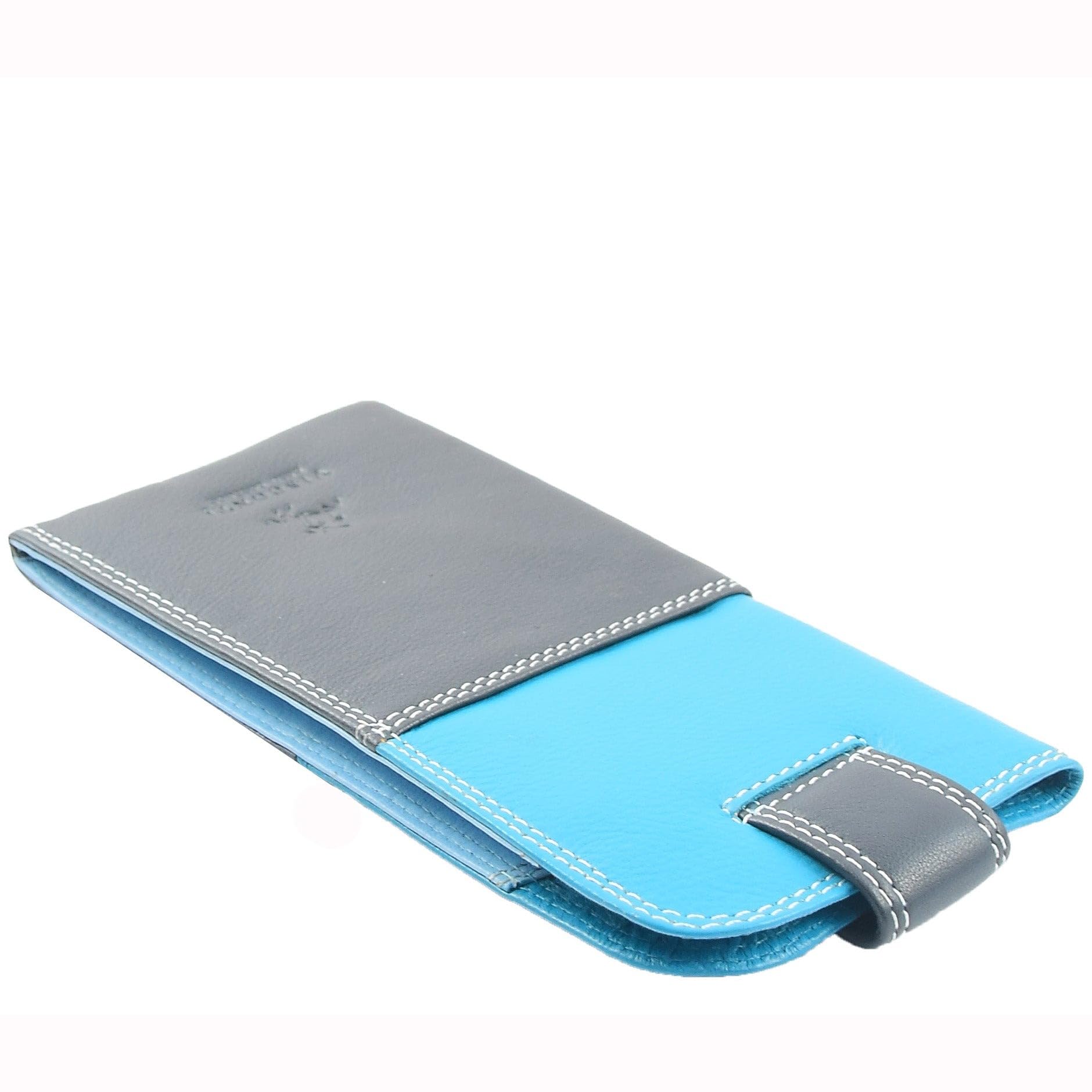 DR658 Stylowe etui na okulary z prawdziwej skóry niebieski wielokolorowy, Niebieski, kolorowy, S