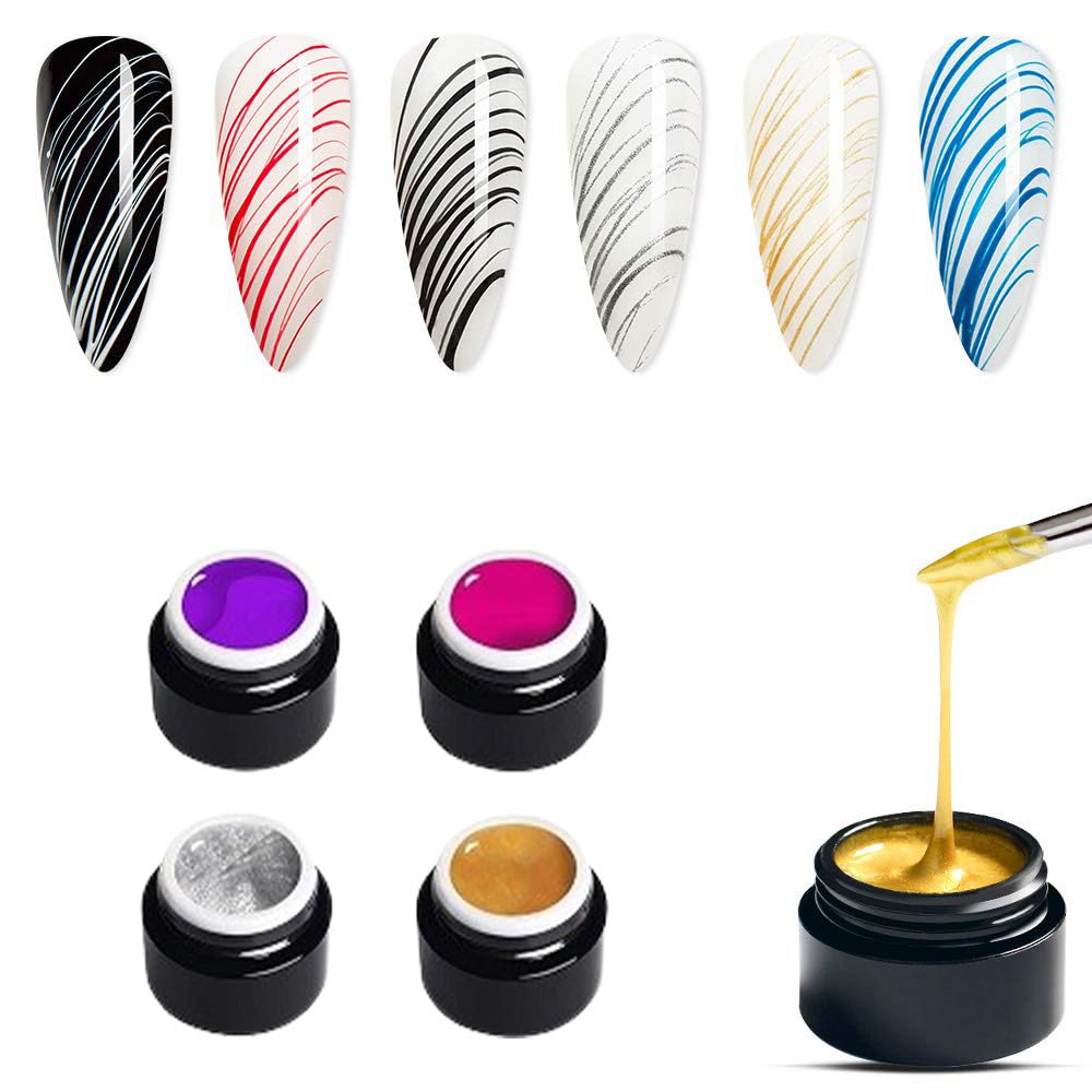 4 Colors Spider Gel, New Upgraded Matrices Spider Gel Nail Designs Paint Wire Drawing Gel Polish for Line, 8ml Each Peice (Purple, Silver, Golden, Wine)-image-45