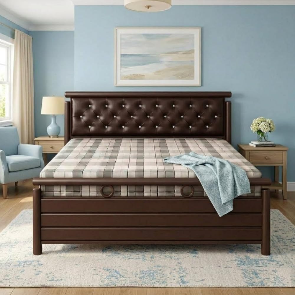 Magnifique NAMARIQ: Iron Metal Double Bed | Tufted Headboard & Hydraulic Storage Box | Bedroom Living Room Furniture | Easy Assembly | Without Mattress | Powder Coated Brown - 6x6 FT King Size-image-14