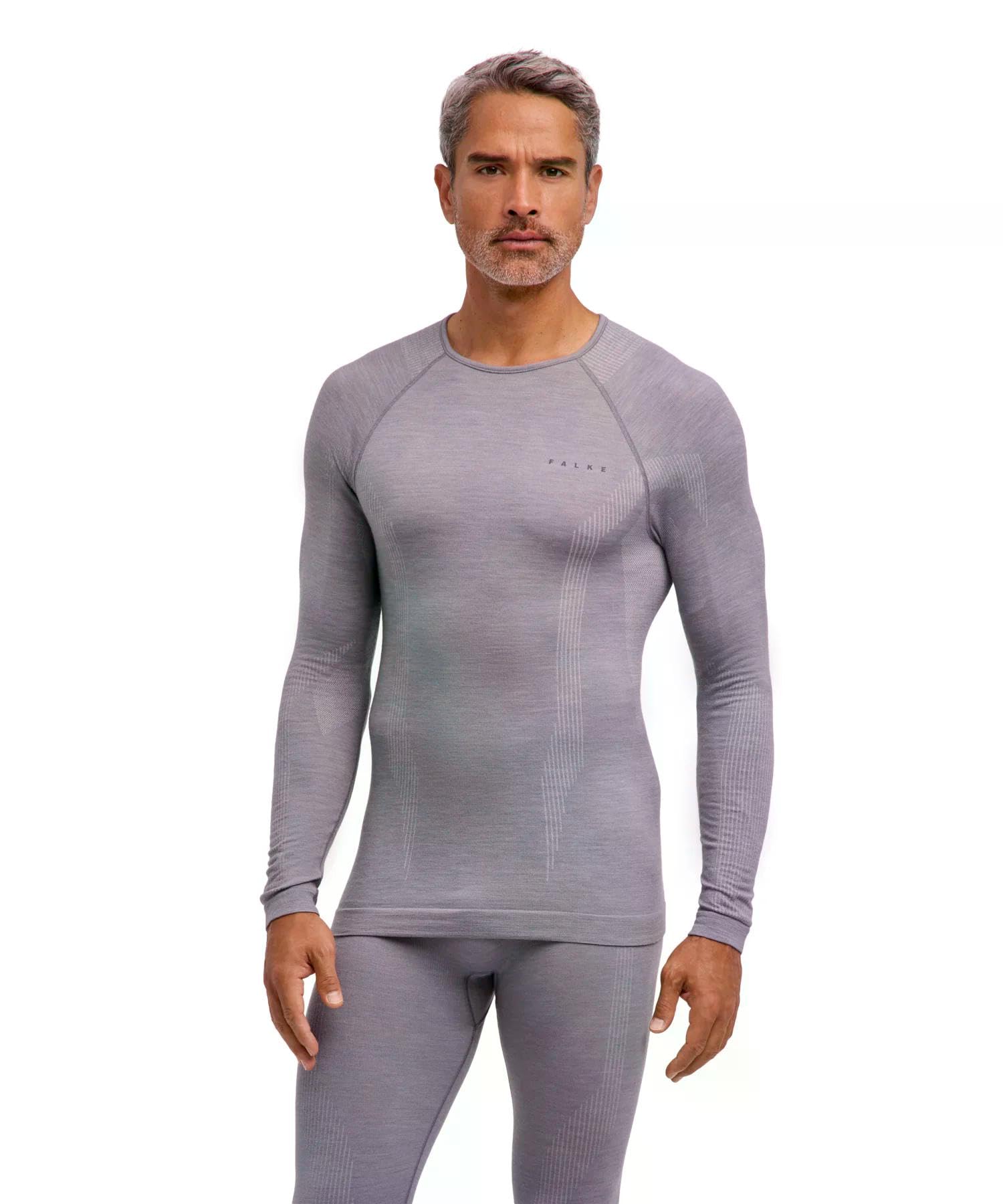 FALKE Mężczyźni Warstwa podstawowa (góra) Wool-Tech Round Neck M L/s Sh wełna materiał funkcjonalny szybkoschnące ciepłe 1 Sztuka, Szary Grey-Heather 3757, XXL