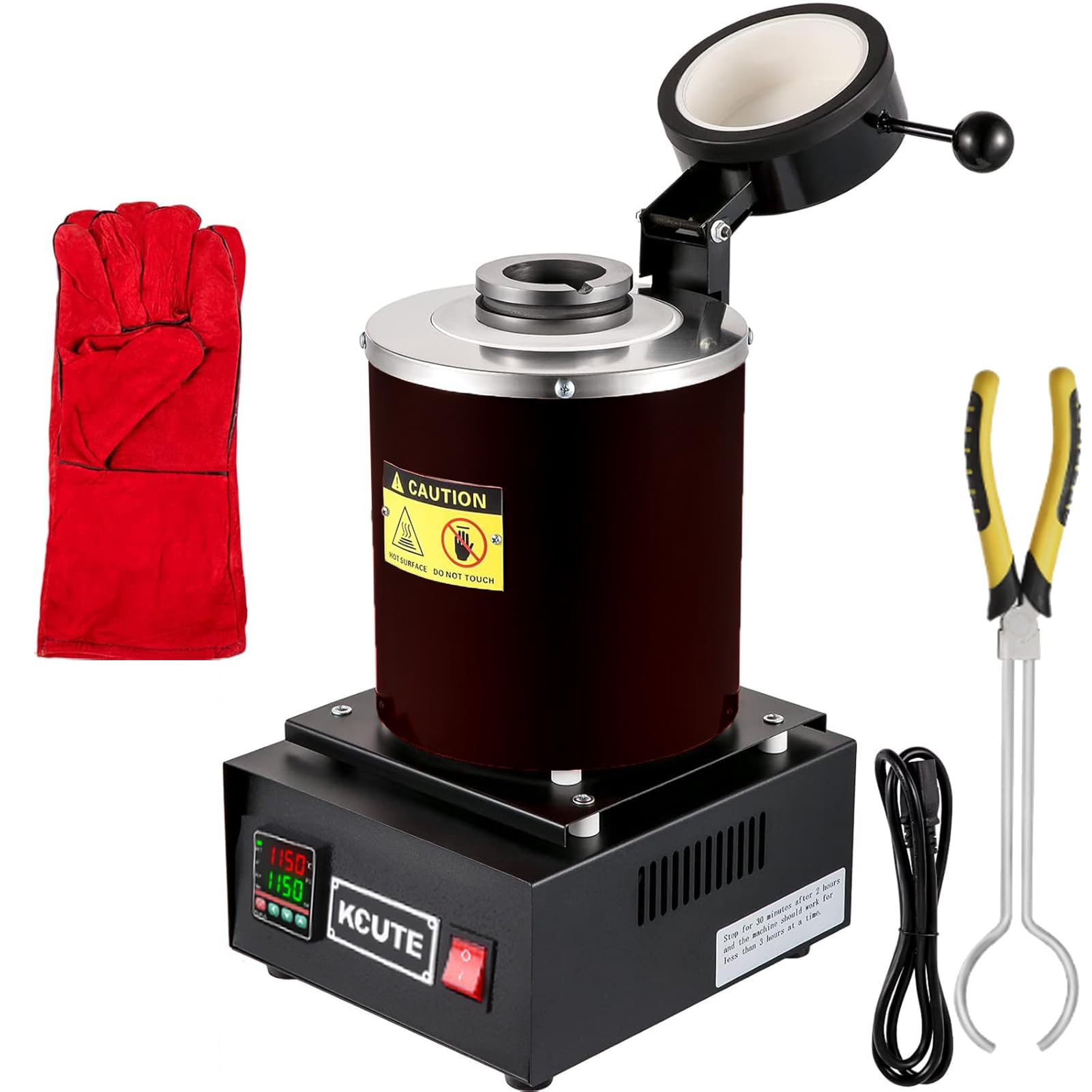 Forno Elettrico 2102℉ per Fondere Metalli | Crogiolo Fusione 1500W con capacità 3KG | Temperatura Regolabile per Argento/Oro/Alluminio