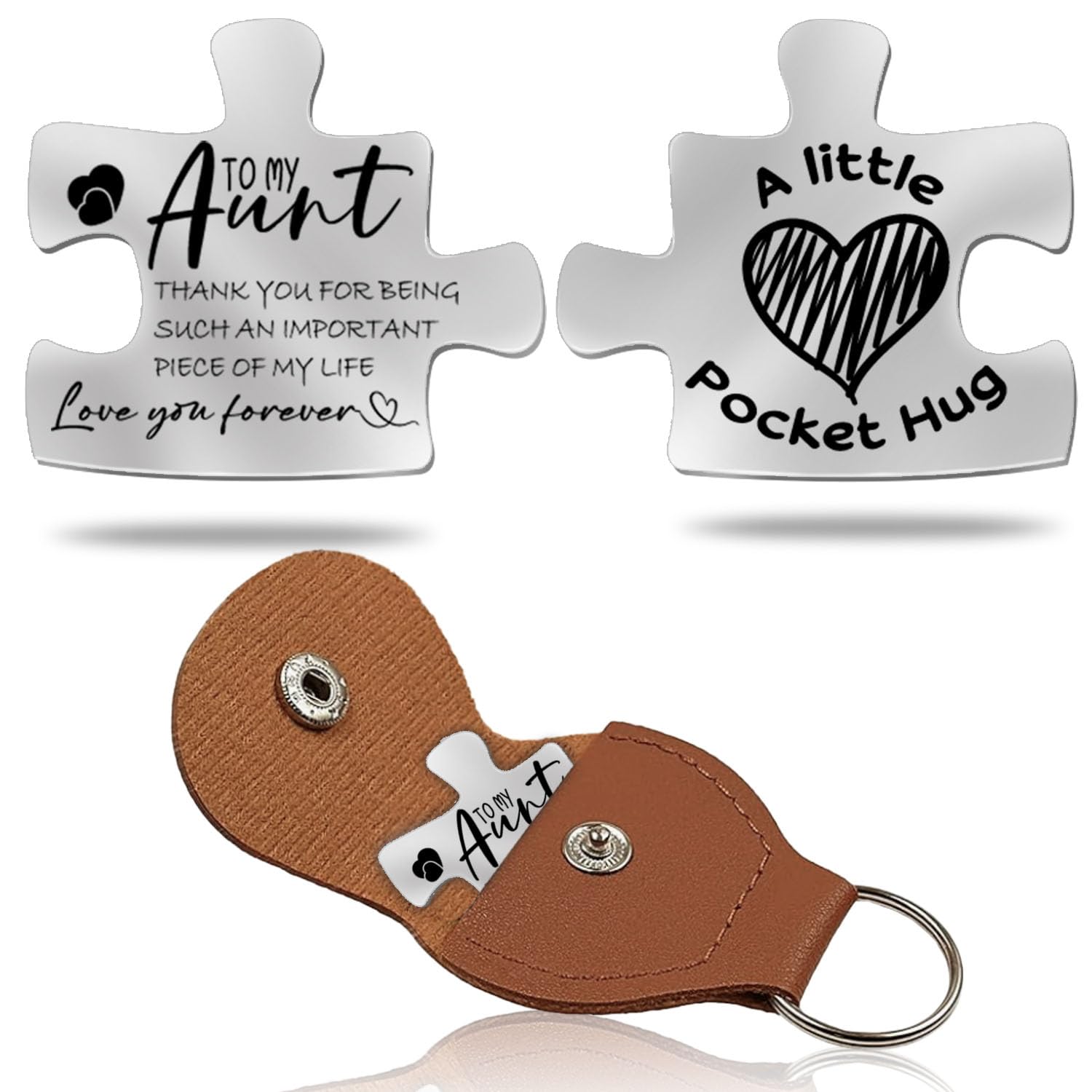 wuguimeii Pocket Hug Token Gifts Long Distance Relationship Keepsake Stainless Steel Inspirational Gift with Leather Keychain