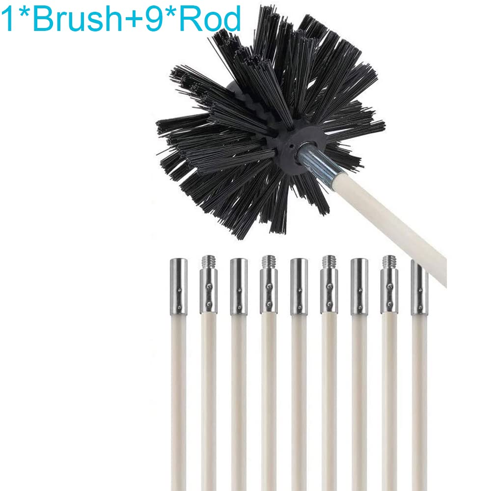 FAXIOAWA Aste Flessibili per Spazzola per Canna fumaria Kit Spazzola per Camino Asta per Pulizia fuliggine spazzacamino Nero + Bianco